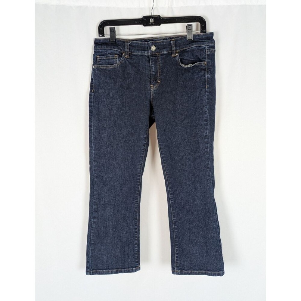 White House Black Market Jeans 8 Women's Blue Cropped Flare Mid Rise Denim Blanc